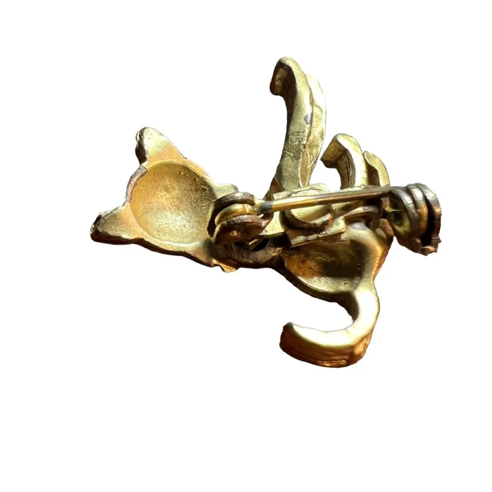 Cat Brooch Gold Tone‎ Red Tie Articulated Moving Head Vintage Kitten Pin